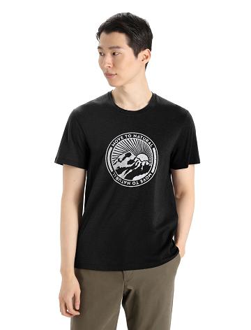 Black Icebreaker Merino Central Classic Short Sleeve Move to Natural Mountain Men's T Shirts | AU 1148SGLO